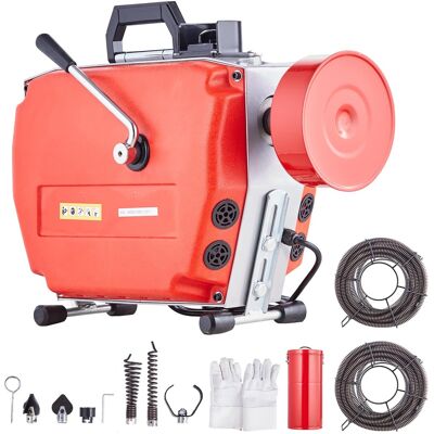 VEVOR - 120FT x 7/8 Inch Drain Cleaner Machine, 420W Electric Sewer Snake Auger Manual Feed - with 6 Cutters, 2 Steel Cables - Red VEVOR - 120FT x 7/8 Inch Drain Cleaner Machine, 420W Electric Sewer Snake Auger Manual Feed - with 6 Cutters, 2 Steel Cables - Red