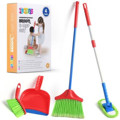 Play22 - Kids Cleaning Set 4 Piece Set - Toy Cleaning Set Includes Broom, Mop, Brush, Dust Pan Play22 - Kids Cleaning Set 4 Piece Set - Toy Cleaning Set Includes Broom, Mop, Brush, Dust Pan