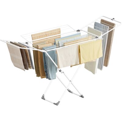 Songmics Home - Clothes Drying Rack, Metal Laundry Drying Rack, Foldable, Space-Saving, Free-Standing Airer, with 4 Gullwings - White Songmics Home - Clothes Drying Rack, Metal Laundry Drying Rack, Foldable, Space-Saving, Free-Standing Airer, with 4 Gullwings - White