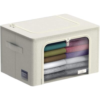 Sorbus - 1 Pack Storage Bins with Metal Frame, Foldable Clothes Organizer Bags, Fabric Containers with Window & Handle - Beige Sorbus - 1 Pack Storage Bins with Metal Frame, Foldable Clothes Organizer Bags, Fabric Containers with Window & Handle - Beige
