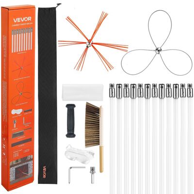 VEVOR - 39 ft Extendable Chimney Cleaning Kit with Dual Brush Heads and Replaceable Bristles, Suitable for Square VEVOR - 39 ft Extendable Chimney Cleaning Kit with Dual Brush Heads and Replaceable Bristles, Suitable for Square