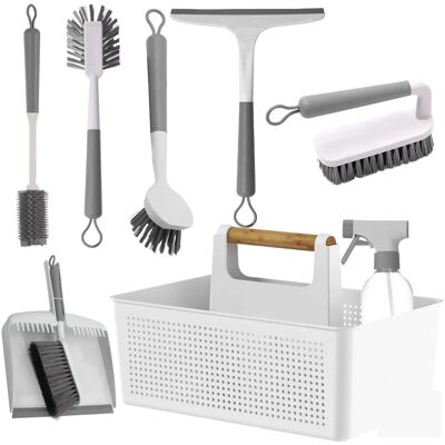 OU - 8-Piece Home Cleaning Tools Set – Silicone Squeegee, Scrub Brushes, Organizer Caddy & More OU - 8-Piece Home Cleaning Tools Set – Silicone Squeegee, Scrub Brushes, Organizer Caddy & More