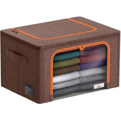 Sorbus - 1 Pack Storage Bins with Metal Frame, Foldable Clothes Organizer Bags, Fabric Containers with Window & Handle - Brown Sorbus - 1 Pack Storage Bins with Metal Frame, Foldable Clothes Organizer Bags, Fabric Containers with Window & Handle - Brown