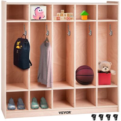 VEVOR - Coat Locker, 5-Section Daycare Cubby Coat Rack 48x12x48 inch, Classroom Coat Locker and Backpack Hanger, with 5 Hooks - Burlywood VEVOR - Coat Locker, 5-Section Daycare Cubby Coat Rack 48x12x48 inch, Classroom Coat Locker and Backpack Hanger, with 5 Hooks - Burlywood