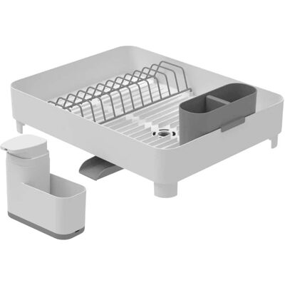 OU - Sink Organizer Set, Dish Rack with Drain Spout & 19 oz Soap Dispenser with Extended Sponge Holder - White OU - Sink Organizer Set, Dish Rack with Drain Spout & 19 oz Soap Dispenser with Extended Sponge Holder - White
