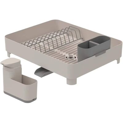 OU - Sink Organizer Set, Dish Rack with Drain Spout & 19 oz Soap Dispenser with Extended Sponge Holder - Beige OU - Sink Organizer Set, Dish Rack with Drain Spout & 19 oz Soap Dispenser with Extended Sponge Holder - Beige