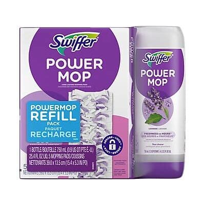 Swiffer - PowerMop 5.3" Mop Pad and Floor Cleaning Solution Kit - White/Purple Swiffer - PowerMop 5.3" Mop Pad and Floor Cleaning Solution Kit - White/Purple