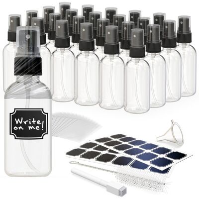 Nevlers - 2 Oz. Clear Glass Spray Bottles with Shrink Wrap, Funnel, Brush, Marker and Labels (Pack of 24) Nevlers - 2 Oz. Clear Glass Spray Bottles with Shrink Wrap, Funnel, Brush, Marker and Labels (Pack of 24)