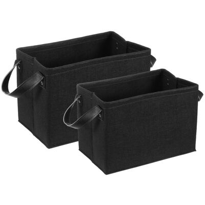 Unique Bargains - 2pcs Felt Storage Basket, 2 Size Collapsible with PU Handle Foldable Blanket Basket for Closet Laundry - Black Unique Bargains - 2pcs Felt Storage Basket, 2 Size Collapsible with PU Handle Foldable Blanket Basket for Closet Laundry - Black