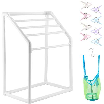 VEVOR - Towel Rack, 5 Bars Outdoor PVC Towel Holder, Freestanding Pool Towel Hanger Stand with Clips, Bag & Hook - White VEVOR - Towel Rack, 5 Bars Outdoor PVC Towel Holder, Freestanding Pool Towel Hanger Stand with Clips, Bag & Hook - White