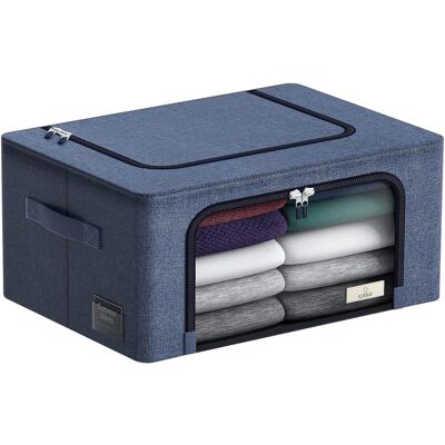 Sorbus - 1 Pack Storage Bins with Metal Frame, Foldable Clothes Organizer Bags, Fabric Containers with Window & Handle - Blue Sorbus - 1 Pack Storage Bins with Metal Frame, Foldable Clothes Organizer Bags, Fabric Containers with Window & Handle - Blue