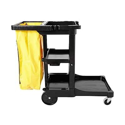 RubberMaid - Janitorial 3-Shelf Cleaning Cart with Bag - Black RubberMaid - Janitorial 3-Shelf Cleaning Cart with Bag - Black