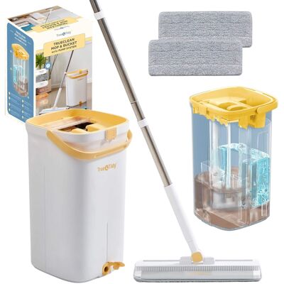 True & Tidy - TrueClean Mop & Bucket Clean Water System With 2 Mop Pads - Yellow True & Tidy - TrueClean Mop & Bucket Clean Water System With 2 Mop Pads - Yellow