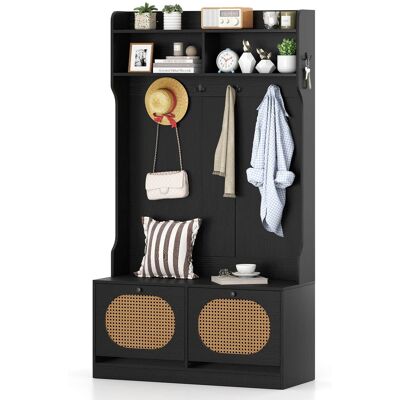 Costway - 4-In-1 Hall Tree Entryway Bench with Coat Rack & Flip Drawers 6 Dual-Hook Hangers - Black Costway - 4-In-1 Hall Tree Entryway Bench with Coat Rack & Flip Drawers 6 Dual-Hook Hangers - Black