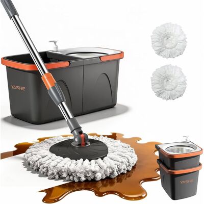 YASHE - Foldable Spin Mop and Bucket System, Dual-Bucket Cleaning, Collapsible Storage with 2 Reusable Microfiber Mop Heads YASHE - Foldable Spin Mop and Bucket System, Dual-Bucket Cleaning, Collapsible Storage with 2 Reusable Microfiber Mop Heads