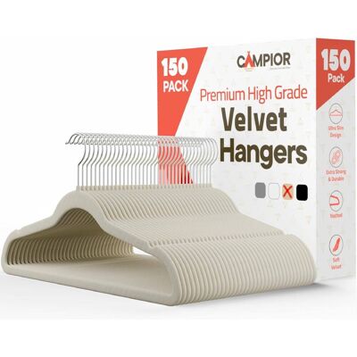 Campior - Velvet Hangers – 150-Pack, 360° Swivel Hook, Non-Slip, Space-Saving, Holds 11 lbs, Smooth Finish - Ivory Campior - Velvet Hangers – 150-Pack, 360° Swivel Hook, Non-Slip, Space-Saving, Holds 11 lbs, Smooth Finish - Ivory