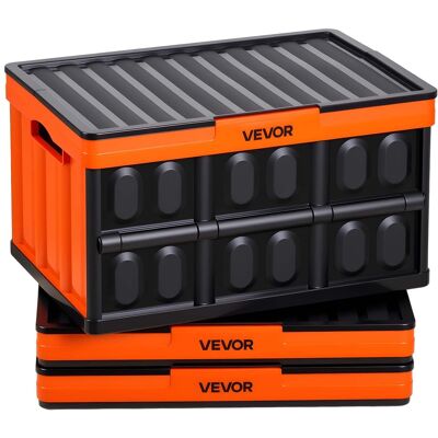 VEVOR - Plastic Collapsible Storage Bins with Lids,45L 3Packs,Stackable Folding Storage Crates with Handles,Holds 44 lbs Per Bin - Orange + Black VEVOR - Plastic Collapsible Storage Bins with Lids,45L 3Packs,Stackable Folding Storage Crates with Handles,Holds 44 lbs Per Bin - Orange + Black
