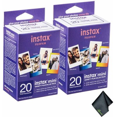 - 2xFUJIFILM INSTAX MINI Instant Film Variety Value Pack (20 Exposures), Microfiber Cleaning Cloth, Bundle - 2xFUJIFILM INSTAX MINI Instant Film Variety Value Pack (20 Exposures), Microfiber Cleaning Cloth, Bundle