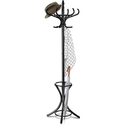 Gymax - Wood Standing Hat Coat Rack Jacket Bag Hanger Tree 12 Hooks w/ Umbrella Stand - Black Gymax - Wood Standing Hat Coat Rack Jacket Bag Hanger Tree 12 Hooks w/ Umbrella Stand - Black