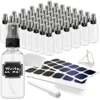 Nevlers - 2 Oz. Clear Glass Spray Bottles with Shrink Wrap, Funnel, Brush, Marker and Labels (Pack of 48) Nevlers - 2 Oz. Clear Glass Spray Bottles with Shrink Wrap, Funnel, Brush, Marker and Labels (Pack of 48)