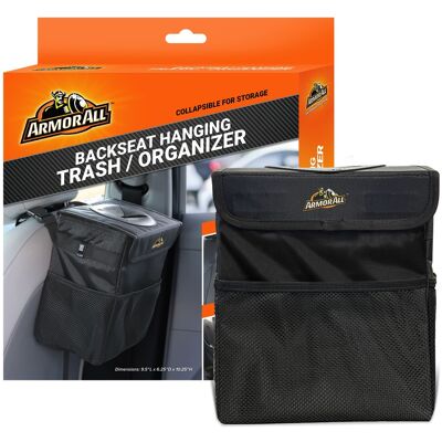 Armor All - Car Trash Can & Organizer, 2.63 Gallon Waterproof Covered Garbage Bin, 3 Mesh Pockets - Black Armor All - Car Trash Can & Organizer, 2.63 Gallon Waterproof Covered Garbage Bin, 3 Mesh Pockets - Black