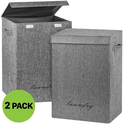 Garnen - 2 Pack Laundry Basket with Lid 24" Fabric Laundry Hamper Basket Bin, Clothes Toys Storage Organizer for Home Bathroom - Gray Garnen - 2 Pack Laundry Basket with Lid 24" Fabric Laundry Hamper Basket Bin, Clothes Toys Storage Organizer for Home Bathroom - Gray
