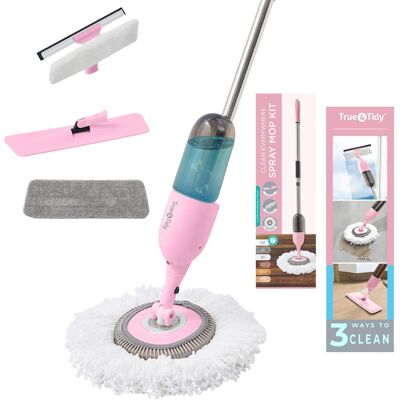 True & Tidy - Spray Mop Kit With 3 Cleaning Attachments - Pink True & Tidy - Spray Mop Kit With 3 Cleaning Attachments - Pink