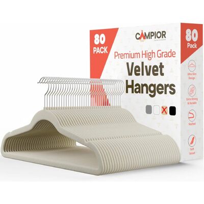 Campior - Velvet Hangers – 80-Pack, 360° Swivel Hook, Non-Slip, Space-Saving, Holds 11 lbs, Smooth Finish - Ivory Campior - Velvet Hangers – 80-Pack, 360° Swivel Hook, Non-Slip, Space-Saving, Holds 11 lbs, Smooth Finish - Ivory
