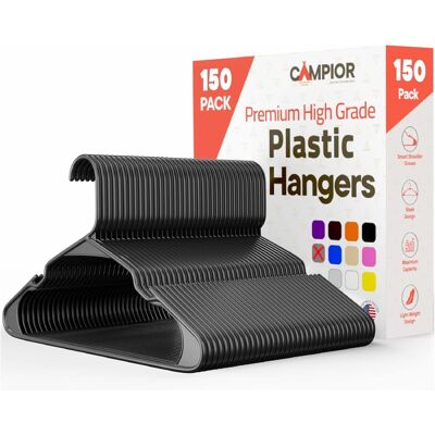Campior - Plastic Hangers – 150-Pack, Heavy-Duty, Slim, Space-Saving, Non-Slip Notches, for Dresses, Suits, Jackets & More - Gray Campior - Plastic Hangers – 150-Pack, Heavy-Duty, Slim, Space-Saving, Non-Slip Notches, for Dresses, Suits, Jackets & More - Gray