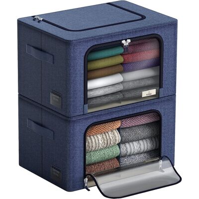 Sorbus - Storage Bins with Metal Frame, Stackable & Foldable Clothes Organizer Bags, Fabric Storage Containers - Blue Sorbus - Storage Bins with Metal Frame, Stackable & Foldable Clothes Organizer Bags, Fabric Storage Containers - Blue