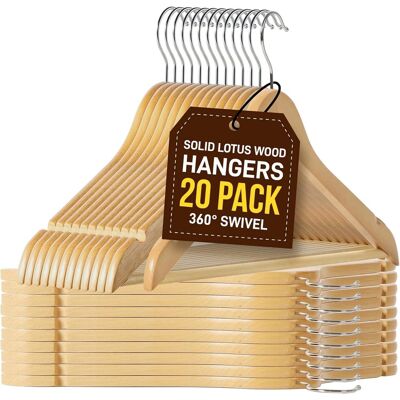 Lifemaster - Wooden Clothes Hangers – 20-Pack, 360° Swivel Hook, Non-Slip Notch, Pants Bar, Holds 10 lbs, for Suits, Coats & Dresses - Natural Wood Lifemaster - Wooden Clothes Hangers – 20-Pack, 360° Swivel Hook, Non-Slip Notch, Pants Bar, Holds 10 lbs, for Suits, Coats & Dresses - Natural Wood