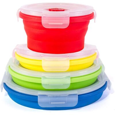 Kitchen + Home - Thin Bins Collapsible Containers - Set of 4 Round Silicone Food Storage Containers - red, yellow, green, blue Kitchen + Home - Thin Bins Collapsible Containers - Set of 4 Round Silicone Food Storage Containers - red, yellow, green, blue