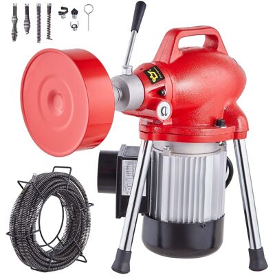 VEVOR - Drain Cleaner Machine 66FT x 5/8 Inch, 250W Electric Sewer Snake Auger Manual Feed - with 2 Sectional Steel Cables - Red VEVOR - Drain Cleaner Machine 66FT x 5/8 Inch, 250W Electric Sewer Snake Auger Manual Feed - with 2 Sectional Steel Cables - Red