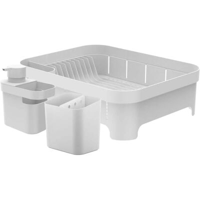 OU - Kitchen Sink Organizer 3pc Set, Dish Rack, Cutlery Drainer & Soap Dispenser Caddy w Sponge Holder - White OU - Kitchen Sink Organizer 3pc Set, Dish Rack, Cutlery Drainer & Soap Dispenser Caddy w Sponge Holder - White
