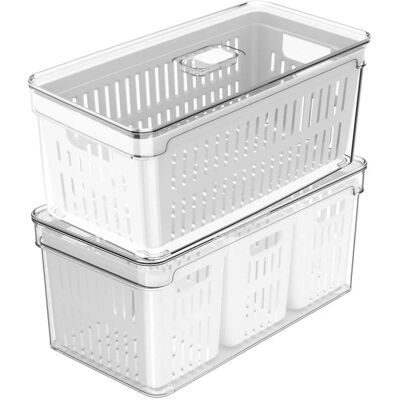 OU - Fridge Organizer Bins with Drain Baskets & Vented Lids, BPA Free Refrigerator Kitchen Storage Bin - Clear OU - Fridge Organizer Bins with Drain Baskets & Vented Lids, BPA Free Refrigerator Kitchen Storage Bin - Clear