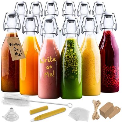 Nevlers - 17 Oz. Round Swing Top Glass Bottles with Shrink Wrap, Paper Tags, Bottle Brush, Funnel and Marker (Set of 12) Nevlers - 17 Oz. Round Swing Top Glass Bottles with Shrink Wrap, Paper Tags, Bottle Brush, Funnel and Marker (Set of 12)