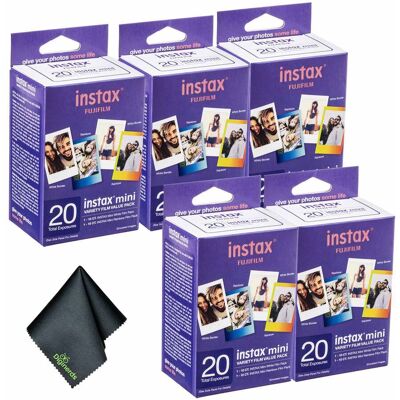 - 5xFUJIFILM INSTAX MINI Instant Film Variety Value Pack (20 Exposures), Microfiber Cleaning Cloth, Bundle - 5xFUJIFILM INSTAX MINI Instant Film Variety Value Pack (20 Exposures), Microfiber Cleaning Cloth, Bundle