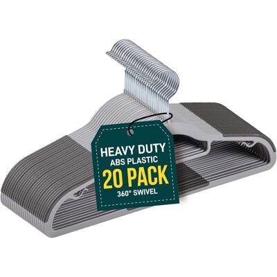 Lifemaster - Plastic Hanger Set – 20-Pack, Non-Slip, 360° Hook, Slim, Lightweight, for Dry & Wet Clothes - Gray Lifemaster - Plastic Hanger Set – 20-Pack, Non-Slip, 360° Hook, Slim, Lightweight, for Dry & Wet Clothes - Gray