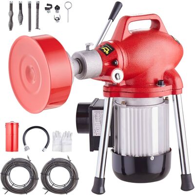 VEVOR - Drain Cleaner Machine 120FT x 5/8 Inch, 370W Electric Sewer Snake Auger Manual Feed - with 2 Sectional Steel Cables - Red VEVOR - Drain Cleaner Machine 120FT x 5/8 Inch, 370W Electric Sewer Snake Auger Manual Feed - with 2 Sectional Steel Cables - Red