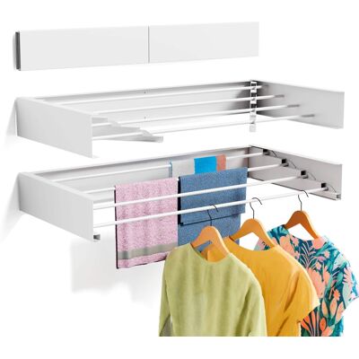 Dazzed Corner - 24" W Laundry Drying Rack Collapsible, Wall Mounted Drying Rack - White Dazzed Corner - 24" W Laundry Drying Rack Collapsible, Wall Mounted Drying Rack - White