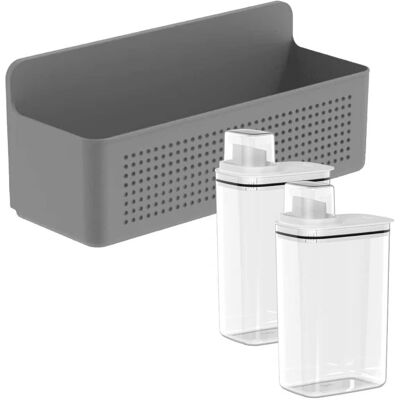 OU - Laundry Detergent Dispenser & Wall Rack Set, 2‑Pack 77 oz Soap Dispensers with Measuring Cap & Hanging Storage Organizer - Dark Gray OU - Laundry Detergent Dispenser & Wall Rack Set, 2‑Pack 77 oz Soap Dispensers with Measuring Cap & Hanging Storage Organizer - Dark Gray