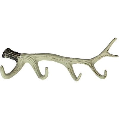 Zeckos - 16 Inch Cast Iron Deer Antler Wall Mounted Hook Rack Towel Key Hat Hanger - White Zeckos - 16 Inch Cast Iron Deer Antler Wall Mounted Hook Rack Towel Key Hat Hanger - White