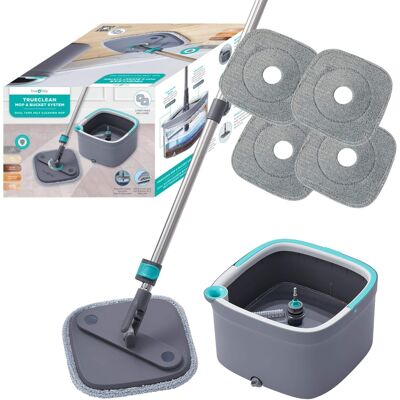 True & Tidy - Spin Mop And Bucket True Clean System With 2 Extra Mop Pads - Gray True & Tidy - Spin Mop And Bucket True Clean System With 2 Extra Mop Pads - Gray