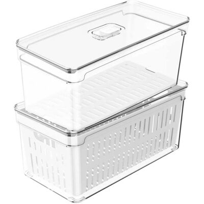 OU - Fridge Organizer Bins w Drain Baskets & Vented Lids, Produce Kitchen Storage Bin, BPA Free - Clear OU - Fridge Organizer Bins w Drain Baskets & Vented Lids, Produce Kitchen Storage Bin, BPA Free - Clear
