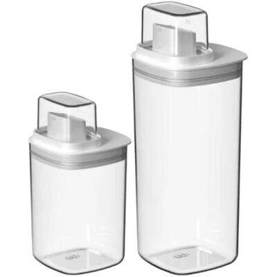 OU - 34 oz & 50 oz 2‑Pack Airtight Laundry Dispenser Set with Measuring Cap Soap & Detergent Organizer - White OU - 34 oz & 50 oz 2‑Pack Airtight Laundry Dispenser Set with Measuring Cap Soap & Detergent Organizer - White