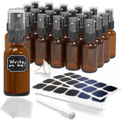 Nevlers - 1 oz. Amber Glass Spray Bottles with Funnel, Brush, Marker and Labels (Pack of 24) Nevlers - 1 oz. Amber Glass Spray Bottles with Funnel, Brush, Marker and Labels (Pack of 24)