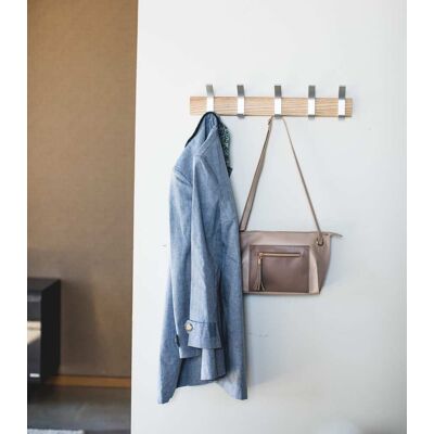 Yamazaki Home - Wall-Mounted Coat Rack - Steel + Wood - Ash Yamazaki Home - Wall-Mounted Coat Rack - Steel + Wood - Ash