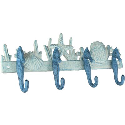 Zeckos - /White Cast Iron Seahorses Decorative Wall Hook Hanging Towel or Coat Rack - Blue Zeckos - /White Cast Iron Seahorses Decorative Wall Hook Hanging Towel or Coat Rack - Blue