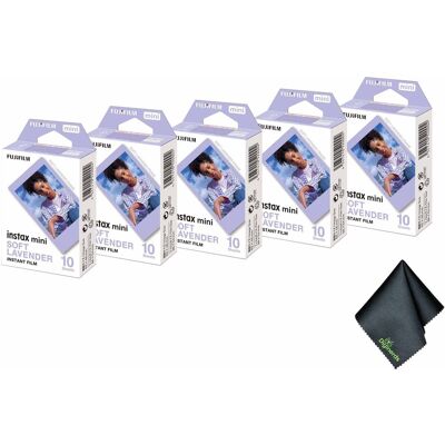 - 5xFUJIFILM INSTAX MINI Soft Lavender Instant Film (10 Exposures), Microfiber Cleaning Cloth, Bundle - 5xFUJIFILM INSTAX MINI Soft Lavender Instant Film (10 Exposures), Microfiber Cleaning Cloth, Bundle