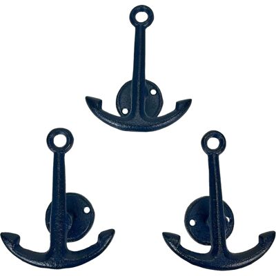 Things2Die4 - Set of 3 Cast Iron Anchor Wall Hooks Nautical Coat Towel Hat Hangers Décor - Navy Things2Die4 - Set of 3 Cast Iron Anchor Wall Hooks Nautical Coat Towel Hat Hangers Décor - Navy